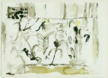 malatsion draws plants on a paper wall with charcoal. You can wipe out one plant and write the botanical name instead of the drawing. Aquarell / watercolour, 17 x 24 cm: Kirsten Kötter 17 x 24 cm: Kirsten Kötter