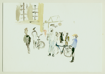 Site-specific Research occupy Volksbuehne / Besetzung Volksbühne, Berlin, 28.09.2017, painting 17 x 24 cm: Kirsten Kötter Site-specific Research occupy Volksbuehne / Besetzung Volksbühne, Berlin, 28.09.2017, painting 17 x 24 cm: Kirsten Kötter
